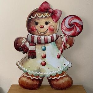 Large Glitter Gingerbread Girl Metal Sign